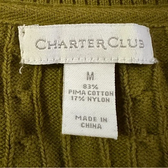 Charter Club Women’s Pima Cotton Cable Knit V-Neck Sweater Size M. Chartreuse - Picture 5 of 5